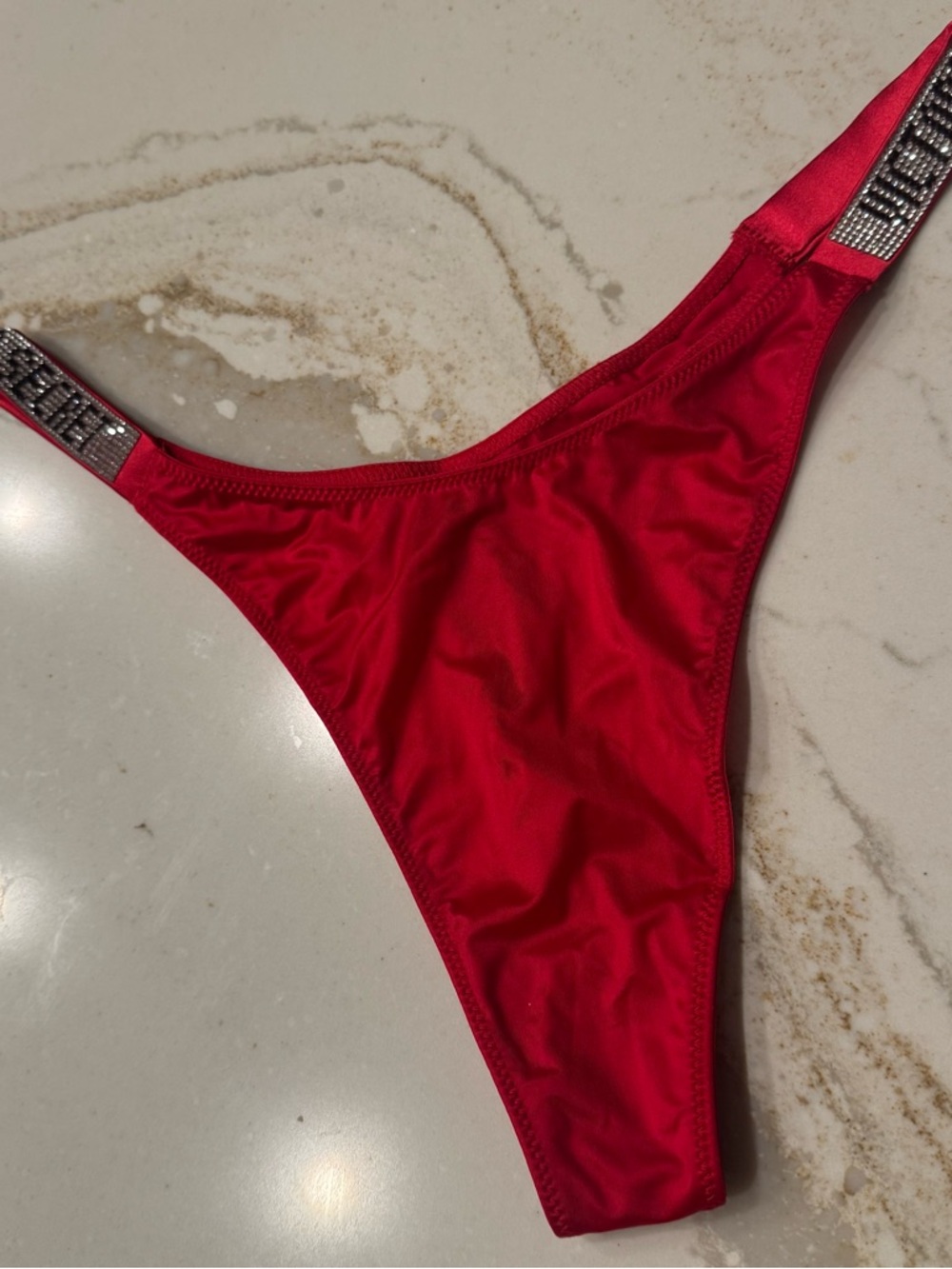 Victoria Secret BLING Red thong size: XL Rhinestone Strap Detail